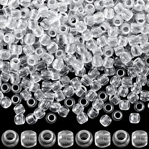 150pcs Clear Hair Beads for Braids, Plastic Loc Dreadlock Large Hole Pony Beads, Crystal Hair Bead Assortments Decoration for Jewelry Making Bracelets Necklaces DIY Crafts- 0.47x0.39in