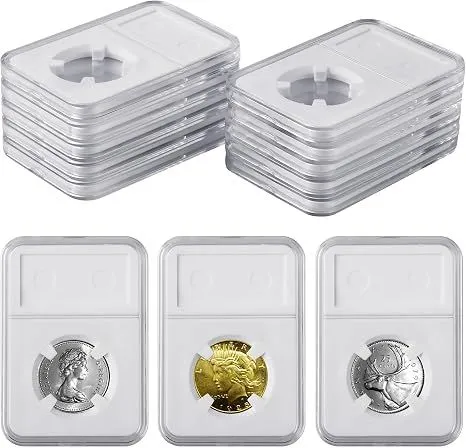 10-Pack 24mm Coin Slab Display Holder, Clear Acrylic Storage Case for Liberty, Barber, Standing Liberty, and Other 24mm Coins, Four-Point Fixation Coin Collection Box