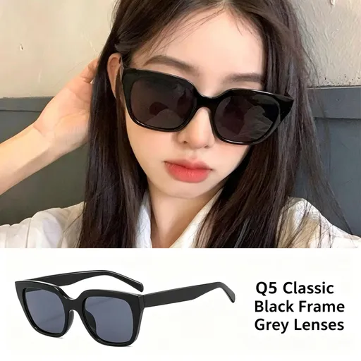 Q5 Black Frame Gray Lens | UV400 Protective Sunglasses | Halloween Timeless Vintage Gift | Retro Square Classic Daily Sun Glasses