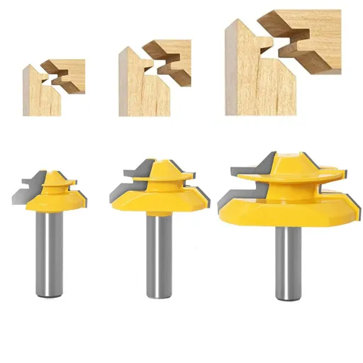 45 Degree Lock Miter Router Bit 3-Piece Set, for 31/64", 3/4"，1"，Cutting Height, 1/2 Inch Shank.Woodworking Tools Joint Router