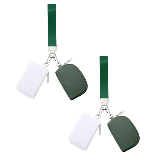 Keychain Wallet Mini Zip Around Wristlet Wallets For Women Detachable Dual Pouch Wristlet Portable Coin Purse Small Wallets For Travel Sports Outdoors Dark Green 2PCS