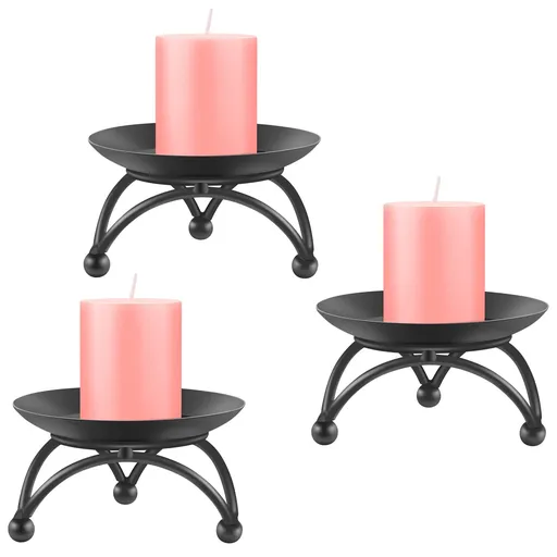 Pillar Candle Holder, Iron Candle Stand, Candlesticks for Pillar Candles,Black Candle Tray for Party Wedding Table Home (Set of 3)