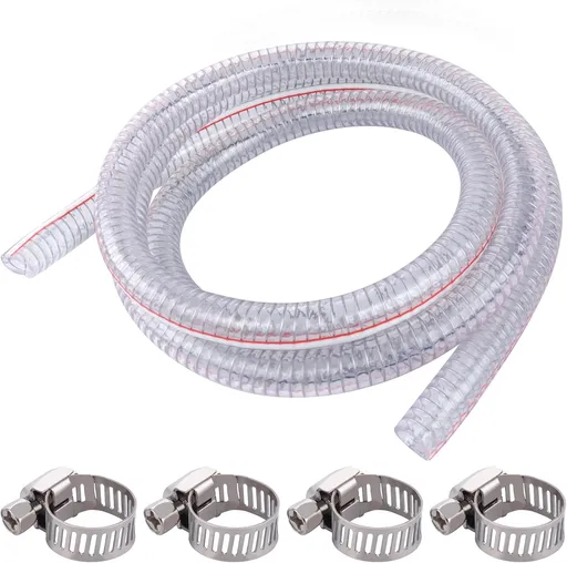 10FT 3/4" ID x 1" OD Steel Wire Suction Hose PVC Reinforced Tubing High Pressure Flexible Vinyl Hose Heavy Duty Clear Vacuum Suction Tube for Dust Collection Drain Fuel