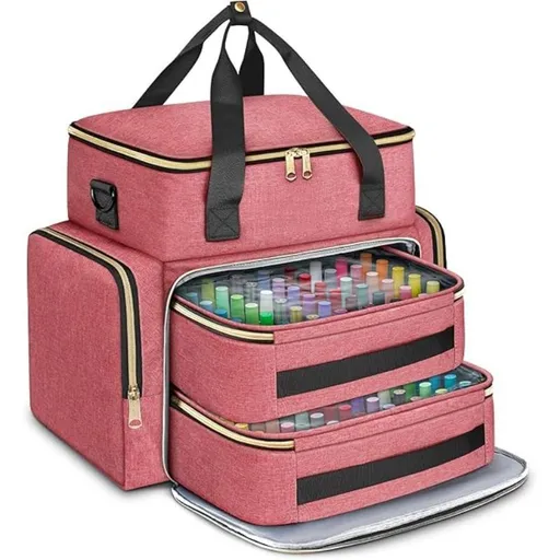 Large Capacity Nail Polish Organizer Bag Double Layer Portable Storage Case with Sponge Dividers for Manicure Tools Cosmetics and Travel Use (Pink)