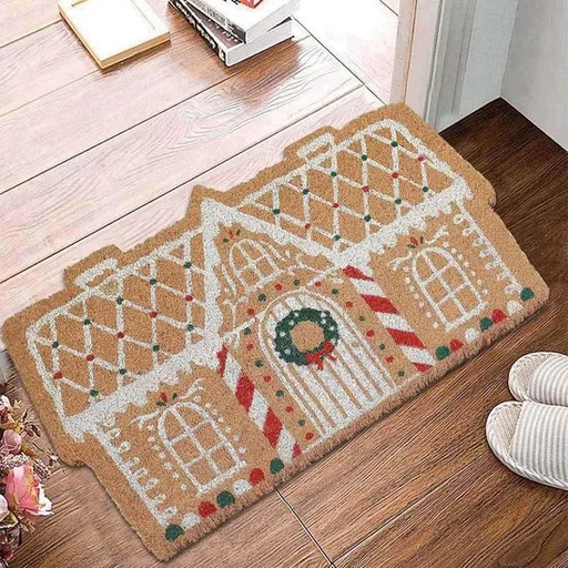 Doormat - Christmas doormat - Non-slip mat - Decorative non-slip mat in the shape of a gingerbread house - Decoration - Festive entrance decoration - doormat - Suitable for festive outdoor and indoor porches, entrances, kitchens, and living rooms (M: