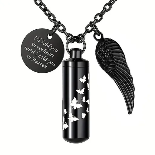2PCS Cremation Jewelry Urn Necklace for Ashes Memorial Ashes Necklace with Angel Wing Charm Memorial Keepsake for Pet Human