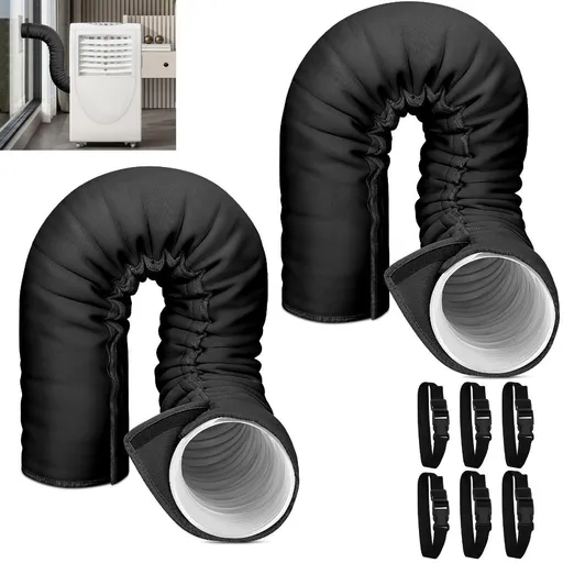2Pack Portable AC Hose Insulation Sleeve, Portable Air Conditioners Insulated Hose Cover Wrap, Fit 5" & 5.9" Diameter Exhaust Hose, Easy Installation with 3*Adjustable Buckle Straps - Black