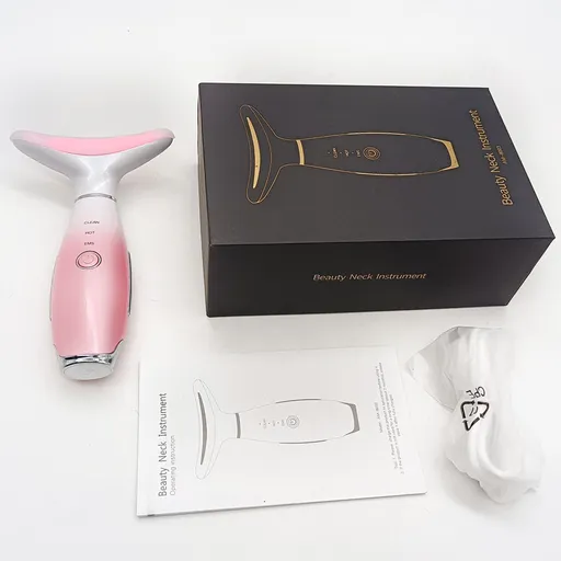 Pink Color Light Therapy Beauty Tool and Neck Massager - Essence Infusion Device for Lifting, Firming, Hydration & Skin Rejuvenation