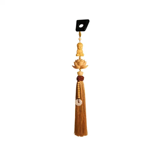 Tan hui Boxwood Lotus Car Hanging Ornament Little buddha [boxwood lotus] light yellow tassel style Car hanger [ordinary carton]