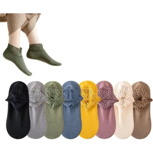 8 Piece Women's Fashion Lace Warmer Socks Plush Thermal Socks One Size Autumn Winter Breathable Warm Socks with Lace Trim and Anti-Slip Sole