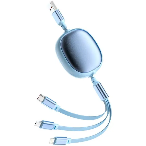 3-in-1 Retractable Fast Charging Cable 120W - Multi Charging Cord with Type-C Lightning Micro USB - Car Phone Charger for iPhone Samsung Android - 1.2m Super Fast Charge 4-Core - Blue