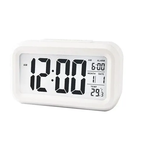 Digital Bedside Led Snooze Alarm Clock Time Temperature Day/Night Desktop Clock - White