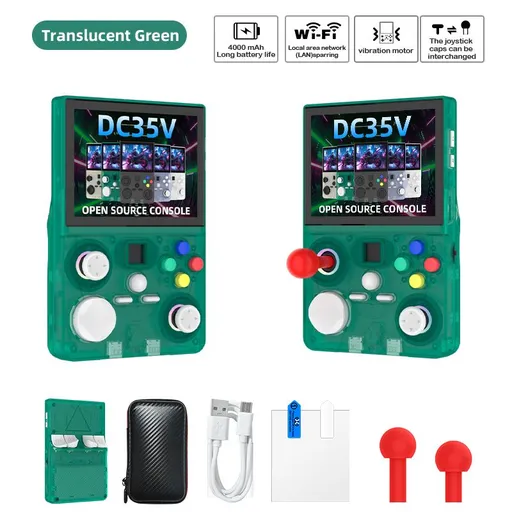 DC35V Retro Handheld Game Console, 3.5‑Inch IPS Screen Open Source Linux System，Translucent green