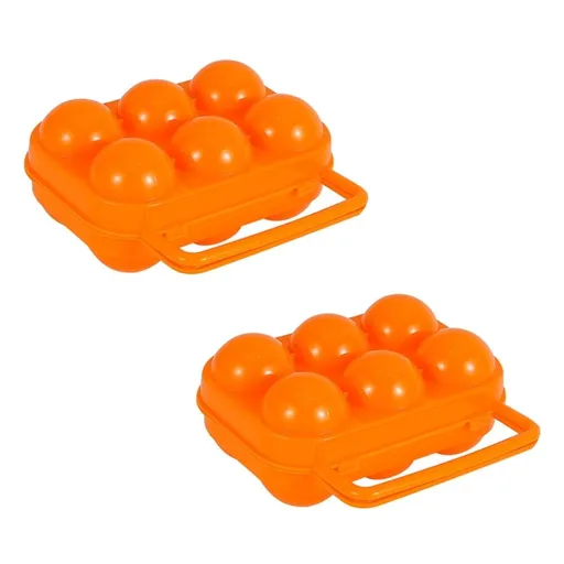 2Pcs Orange Portable Egg Storage Boxes for Picnic Camping with 6 Grid Egg Organizers