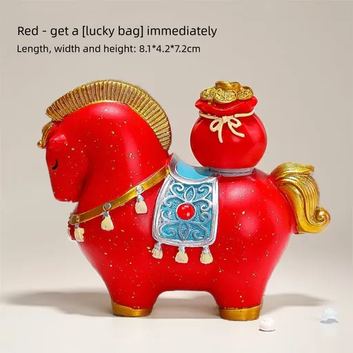 Resin Horse Figurine with Rotating Lucky Bag Elegant Home Decor Red