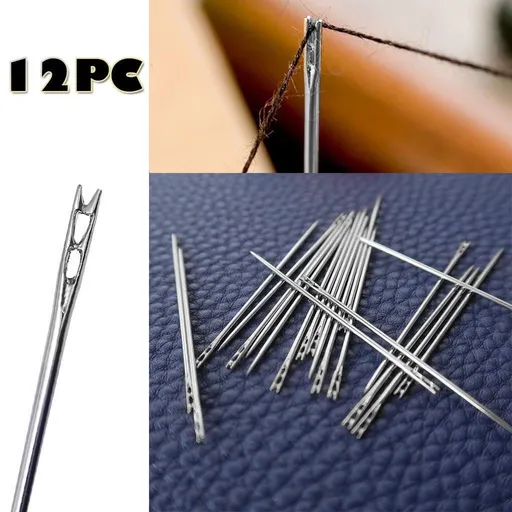 12 Piece Self Threading Sewing Needles, large eye sharp needles for hand sewing embroidery and crafts in 3 sizes, Silver, 1.38 x 1.5 x 1.65 inches