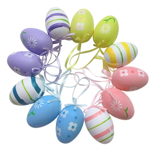 12 Pcs Easter Eggs for Hanging Plastic Colorful Easter Eggs with Silk Ribbon Decorative Easter Eggs for Hanging Outdoors