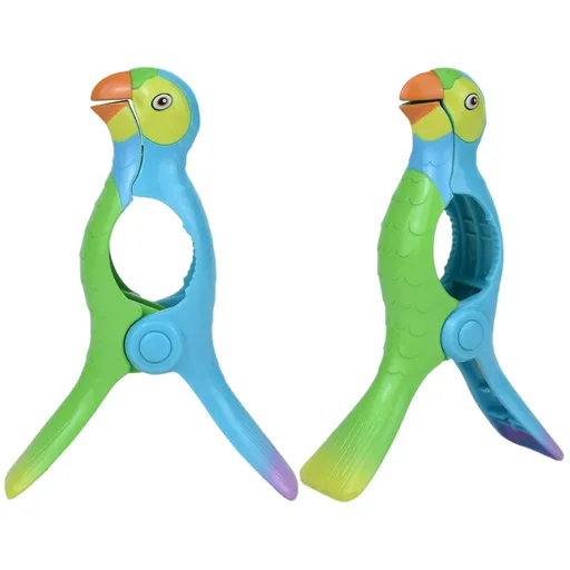 Beach Towel Clips for Chair Jumbo Size Plastic Clothes Pegs for Pool Lounger Secure Clips for Beach Chairs (Parrot-B 2 PCS)