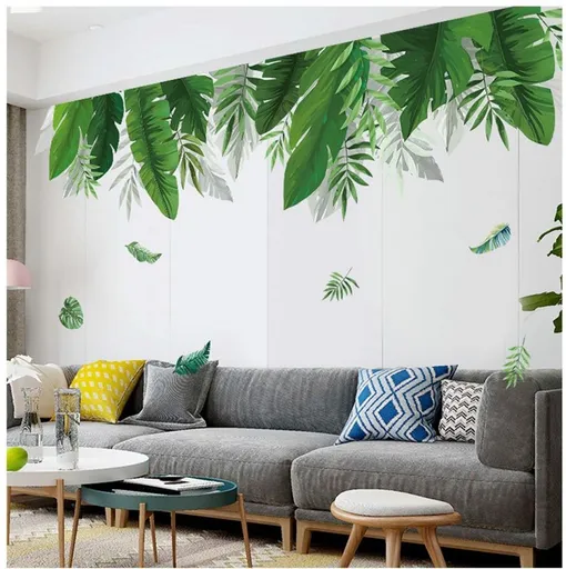 Wall Decals Tropical Palm Tree Leaves Waterproof Peel and Stick Green Plants