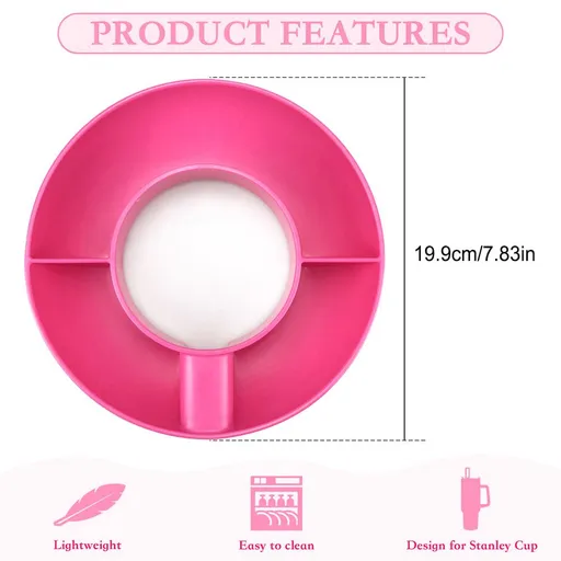 Food-Grade Silicone Snack Tray Ring for 40 oz Handled Tumbler, Multi-Compartment Organizer for Drinks and Snacks, Portable for Car Travel, Picnics, Camping, Beach and Home Use (Pink (Plastic))