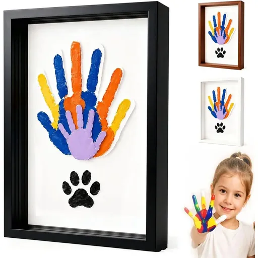 Wooden Transparent Handprint Frame DIY Craft Keepsake Kit Acrylic Boards Paint Pens Shadow Box Display Wall Tabletop Memory Gift for Families Couples Pets Grandparents Home Decor