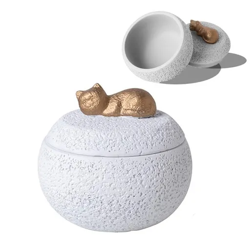Dog Cat Ashes Urn – Portland Cement pet urns for Cats or Small Dogs, Animal Memorial Keepsake Box 0.035L Capacity, 4.5 x 5 x 5 in, Elegant Pet Urn for Dog Cat Ashes - White - Size Cat