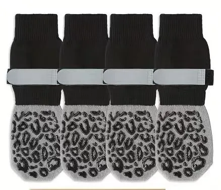 Dog Shoes Non Slip Indoor Outdoor Cotton Black leopard print-double-sided glue dispensing [opp] S small size 5.5*14cm [recommended within 5-10kg inches] [pack of four]