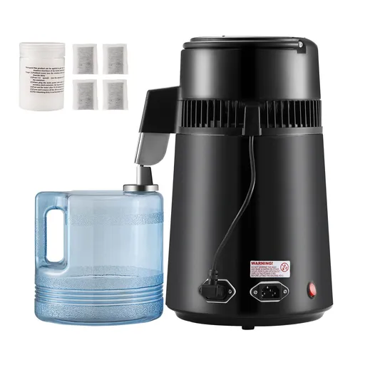 Water Distiller, 4L 1.05 Gallon Pure Water Purifier Filter For Home Countertop, 750W Distilled Water Maker, Stainless Steel Interior Distiller Water Making Machine to Make Clean Water, Black
