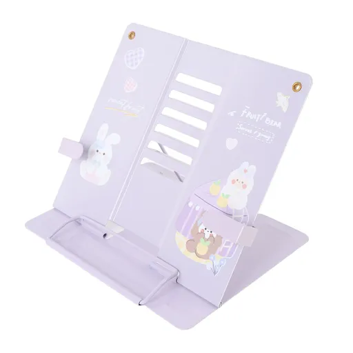 Book Holder Desk Reading Display Stand Stable Metal Steel Plate Adjustable for Tablets Phones Cute Rabbit Pattern