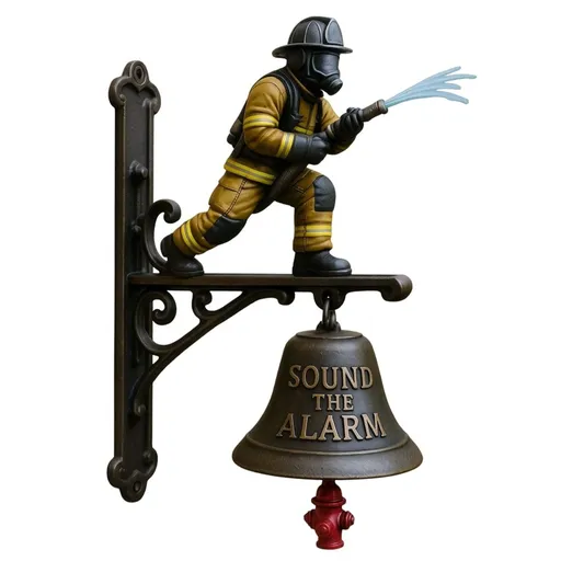 Firefighter Doorbell Cover Decorative Resin Entryway Wall Hanging Ornament, 10.6x5.1x3.9 Inches Weather-Resistant Fireman Theme Figurine Sculpture for Front Porch Home Exterior black