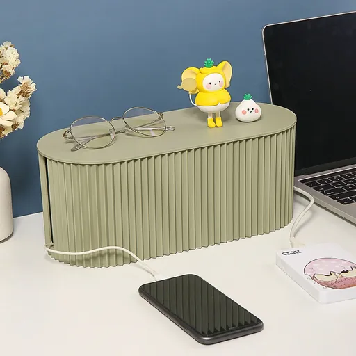 Cable Organizer Box Large Capacity Durable ABS Detachable Cover Insulated Cord Management Box for PC TV Appliances Greyish Green Large Size