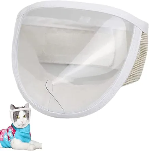 Cat Face Guard - Transparent Cat Grooming Muzzle with A Blowhole - Cotton Pet Mouth Cover Protective Cover Adjustable for Nail Trimming Bathing Grooming Cat Muzzle for Grooming (S)
