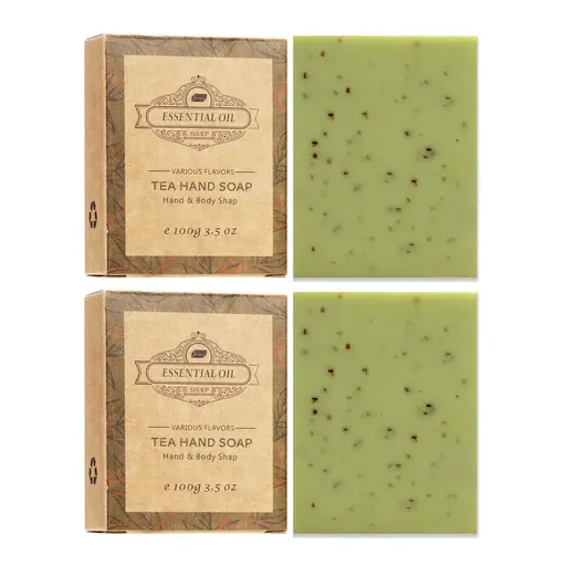 2PCS Seaweed Scrub Body Soap Bar with Granules Exfoliating Bath Cleanser Gift - Tea-2PCS