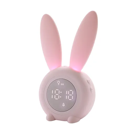 Digital Alarm Clock Cute Bunny Shape LED Night Light Luminous Digital Clock for Kids Bedroom Decor Pink