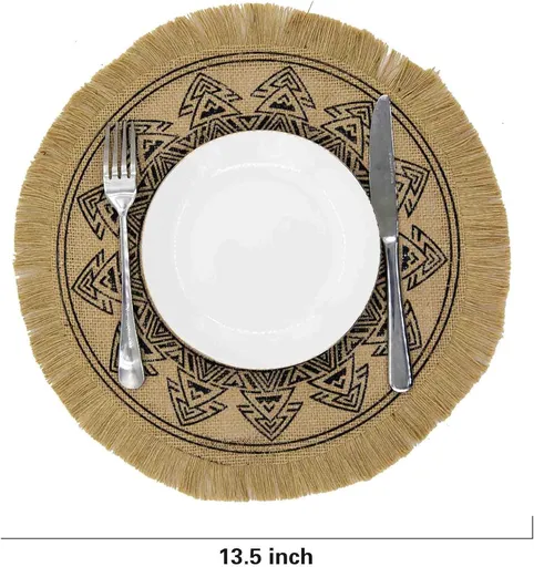Round Placemats Set of 4, Dining Winter Modern Dinner Braided Beige Boho Round Table and Fall Circle Placemats Boho Tassels