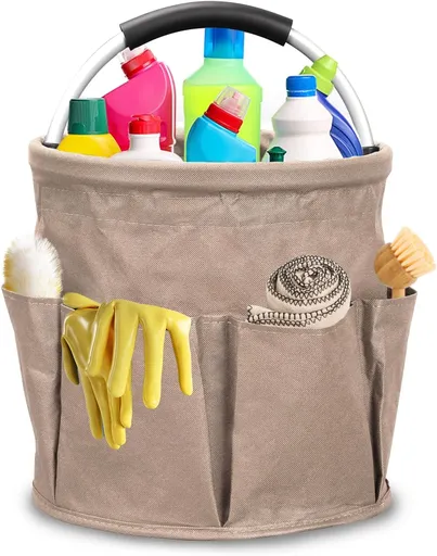 Cleaning Caddy,Cleaning Bag Organizer with Handle Tools Bag for Detailing Supplies, Bag Only, Gray Edge (Khaki)