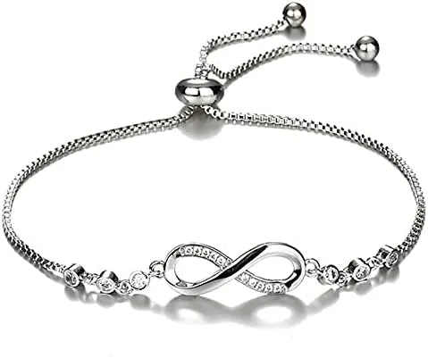 925 Sterling Silver Infinity Love Heart Bracelet with Cubic Zirconia Adjustable for Women