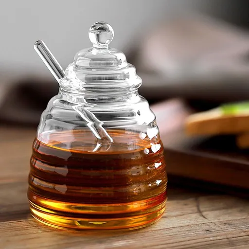 Creative Jar With Lid Stirring Rod High Borosilicate Transparent Glass Jar Jam Storage Bottle Household Striped Bottle