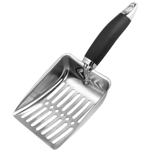 Cat Litter Scoop, Stainless Steel Sifter, Heavy Duty Poop Sifting, Kitty Metal Scooper, Kitten Poop Sifter, black