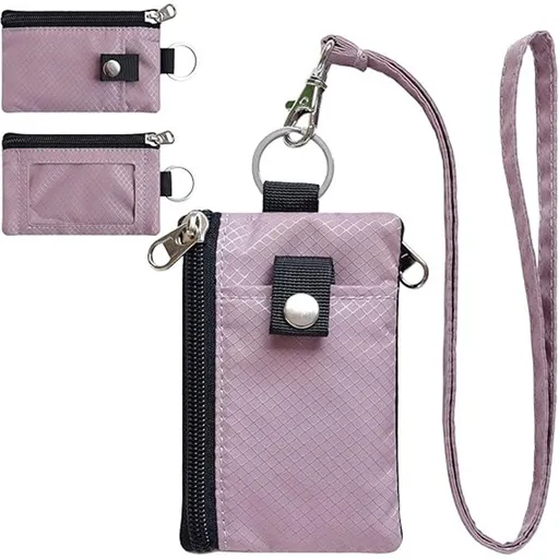 Minimalist Blocking Small Wallet with ID Window,WaterResistant Zip Id Case Wallet with Lanyard Keychain for Cards,Cash,Travel,Women,Men（dusty pink）