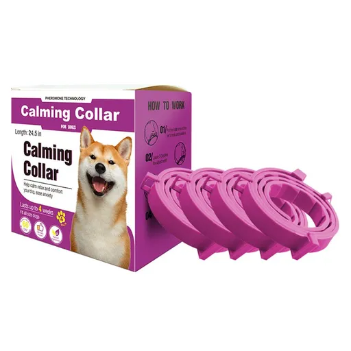 Pink Pet Calming Collar 4 Pack (63cm) - Waterproof Silicone Dog Collar Custom Fit for All Breeds - Anxiety Relief & Stress Reduction