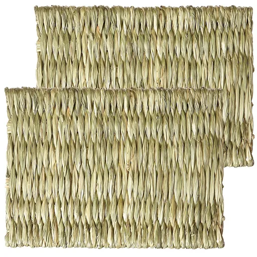 2pcs Woven Grass Mat - All Natural Chewable Grass Mat for Small Pets Pig Foot Mat Rabbit Grass Nest Pet Supplies（small size）