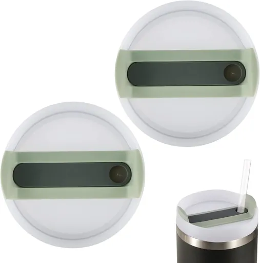 2pcs Green Tumbler Lids for Stanley Adventure Quencher & Quencher H2.0 40oz, No Leakage, Slide Closure, Plastic & Silicone, Dishwasher Safe