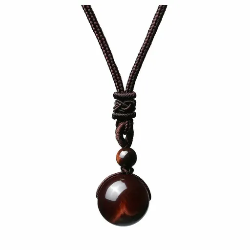 Natural Red Tiger Eye Necklace 16mm Round Stone Pendant Hand Braided Rope Lucky Protection Amulet Jewellery Gift for Men & Women