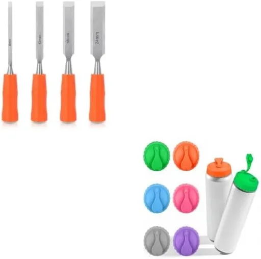 4 Piece Wood Chisel Sets Woodworking Tools Set, Wood Chisels for Woodworking + Silicone Soda Can Cover Lids, Pop Can Covers