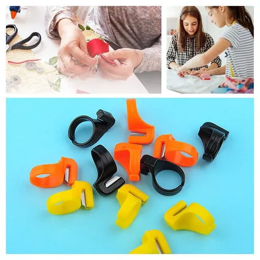 12 Pieces Sewing Thread Cutter Ring Finger Cutting Tool Plastic Thimble Suitable for Yarn Fishing Line