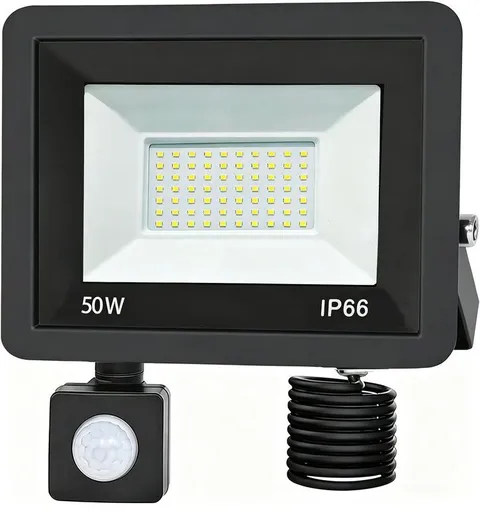 2 Pack LED Floodlight with Motion Sensor, 50W 5000LM 6500K Cool White, IP66 Waterproof