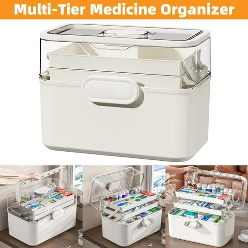 Household Transparent First Aid Kit Multi Layer Medical Storage Box Organizer