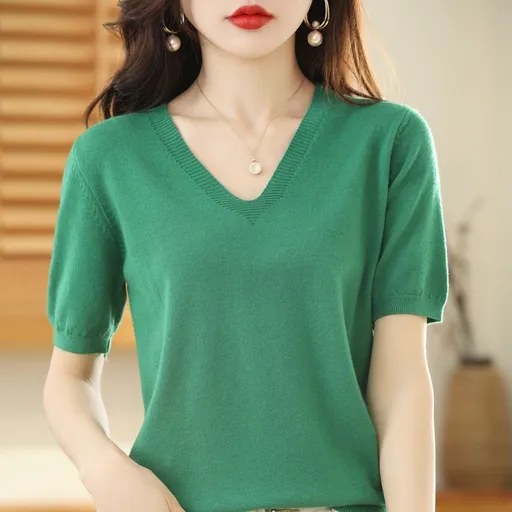 Women V Neck Knit Sweater Half Sleeve Pullover Emerald M Size: M; Height (cm): 160-165; Weight (kg): 50-55; Bust (cm): 86-90; Waist (cm): 70-74; Shoulder width (cm): 38; Length (cm): 60