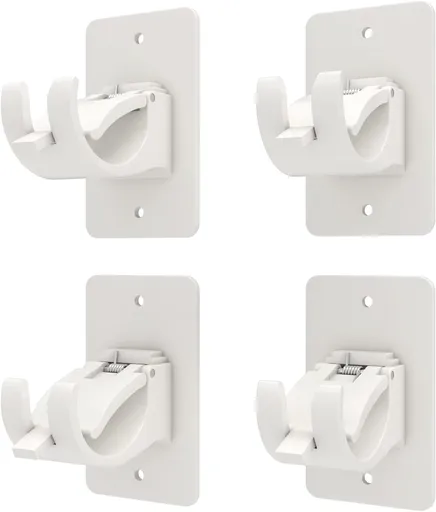 4-Pack No-Drill Self-Adhesive Curtain Rod Brackets for Smooth Walls, Universal Fit for Bathroom & Bedroom (White)